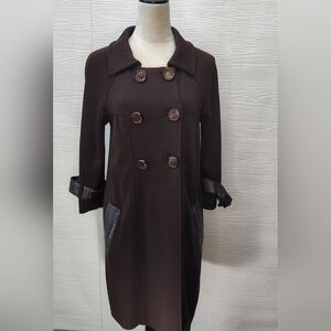 Vakko 100% Sheepskin Leather Accents Wool Blend Jacket Coat Brown Sz 14 (1)